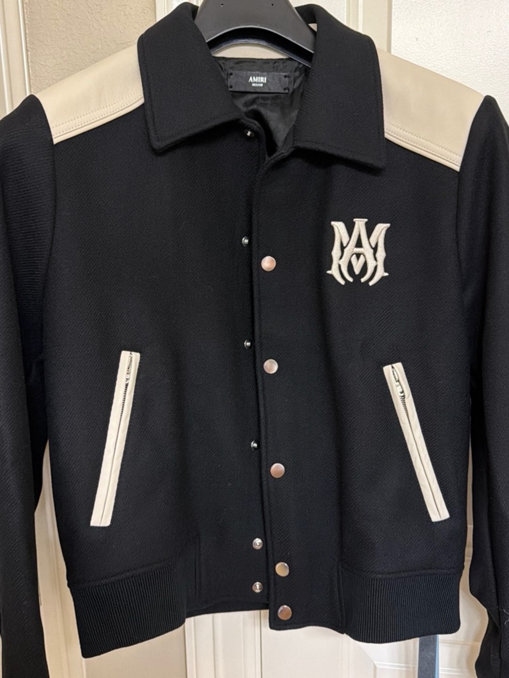 AMIRI Black Jacket with Cream Shoulder and Pocket Trim